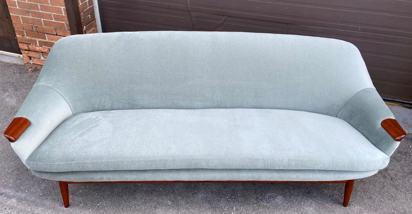 REFINISHED REUPHOLSTERED in wool mohair MCM Teak Sofa by Gerhard Berg, PERFECT