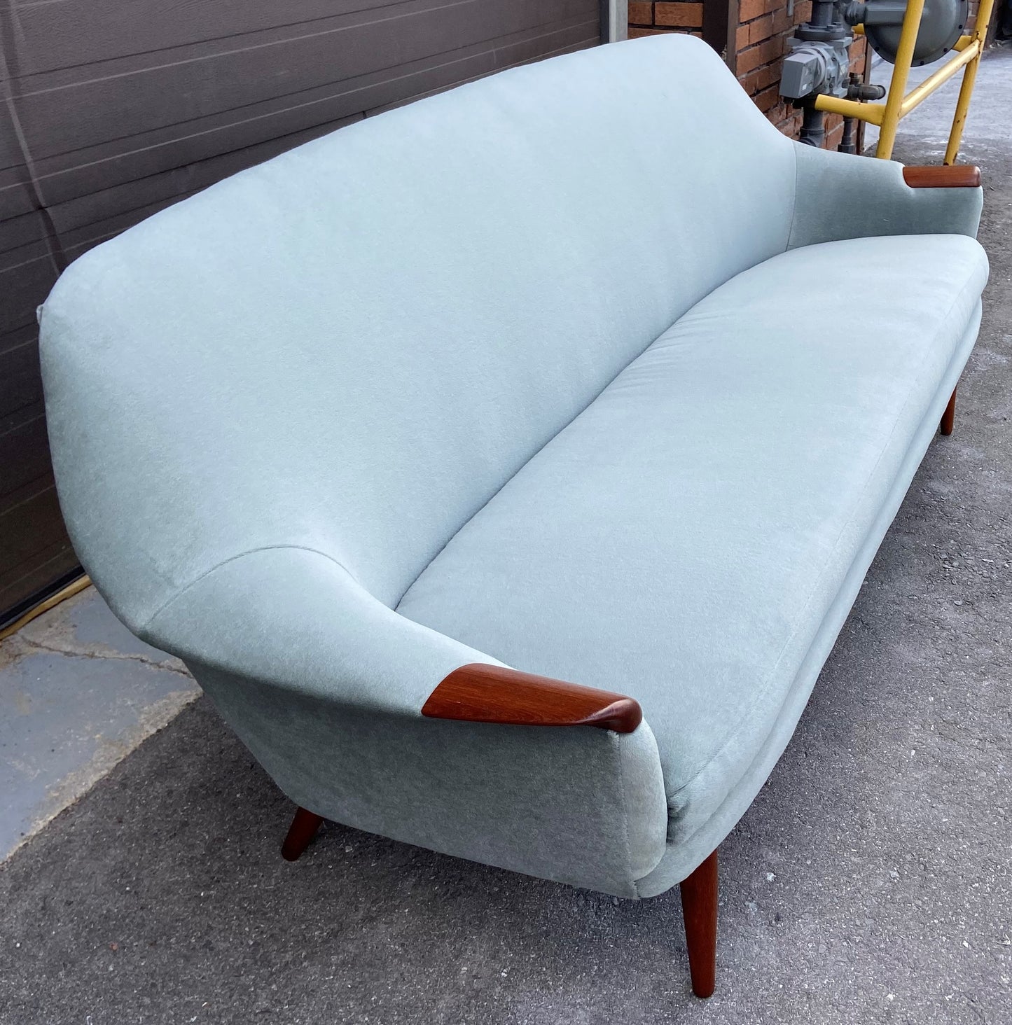 REFINISHED REUPHOLSTERED in wool mohair MCM Teak Sofa by Gerhard Berg, PERFECT