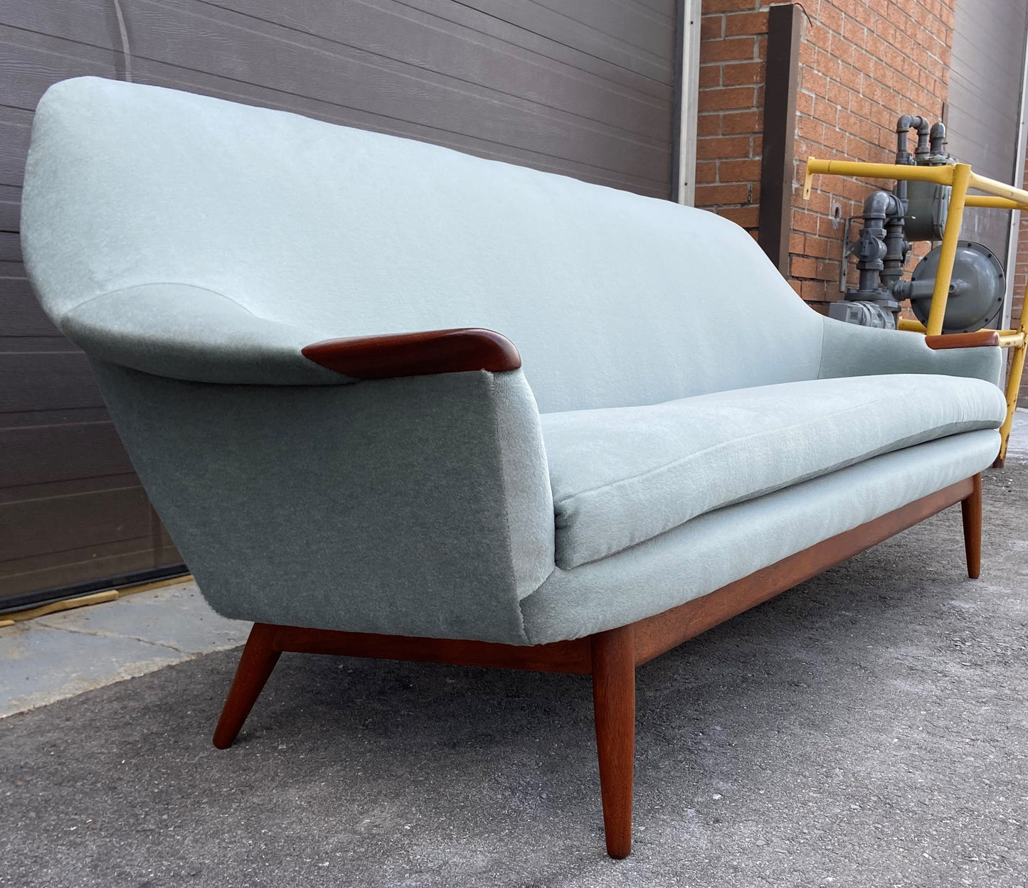 REFINISHED REUPHOLSTERED in wool mohair MCM Teak Sofa by Gerhard Berg, PERFECT