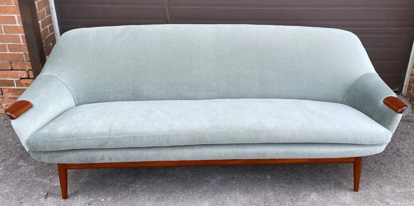 REFINISHED REUPHOLSTERED in wool mohair MCM Teak Sofa by Gerhard Berg, PERFECT