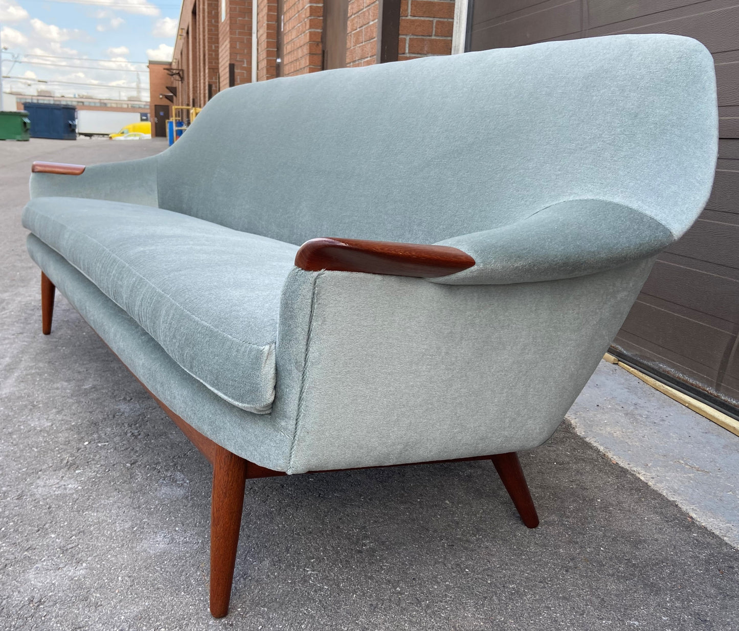 REFINISHED REUPHOLSTERED in wool mohair MCM Teak Sofa by Gerhard Berg, PERFECT