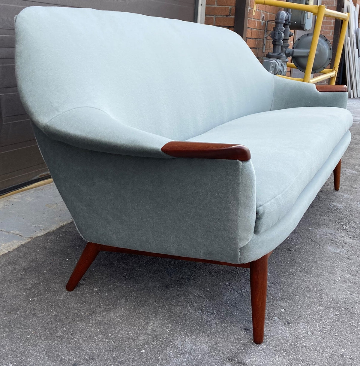 REFINISHED REUPHOLSTERED in wool mohair MCM Teak Sofa by Gerhard Berg, PERFECT