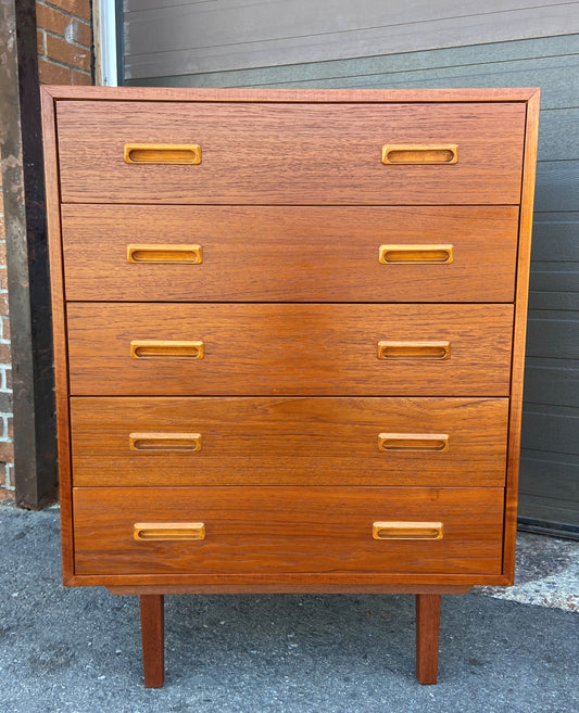REFINISHED Mid Century Modern Teak Tallboy Dresser 5 drawers