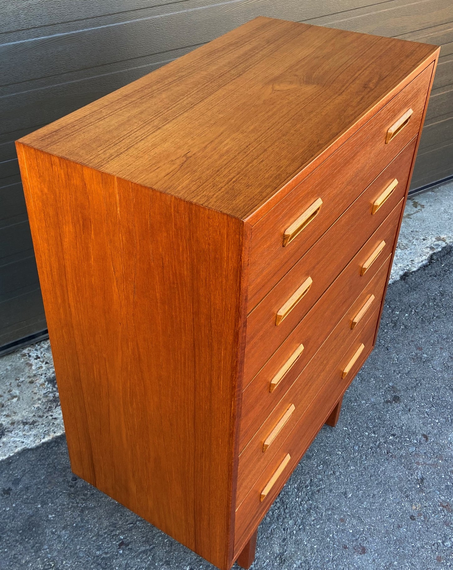 REFINISHED Mid Century Modern Teak Tallboy Dresser 5 drawers