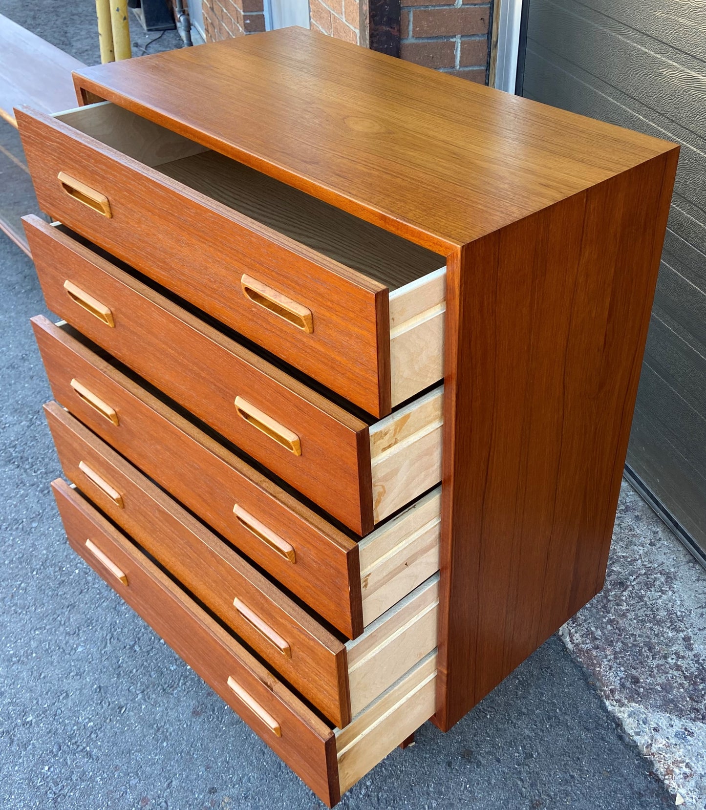 REFINISHED Mid Century Modern Teak Tallboy Dresser 5 drawers