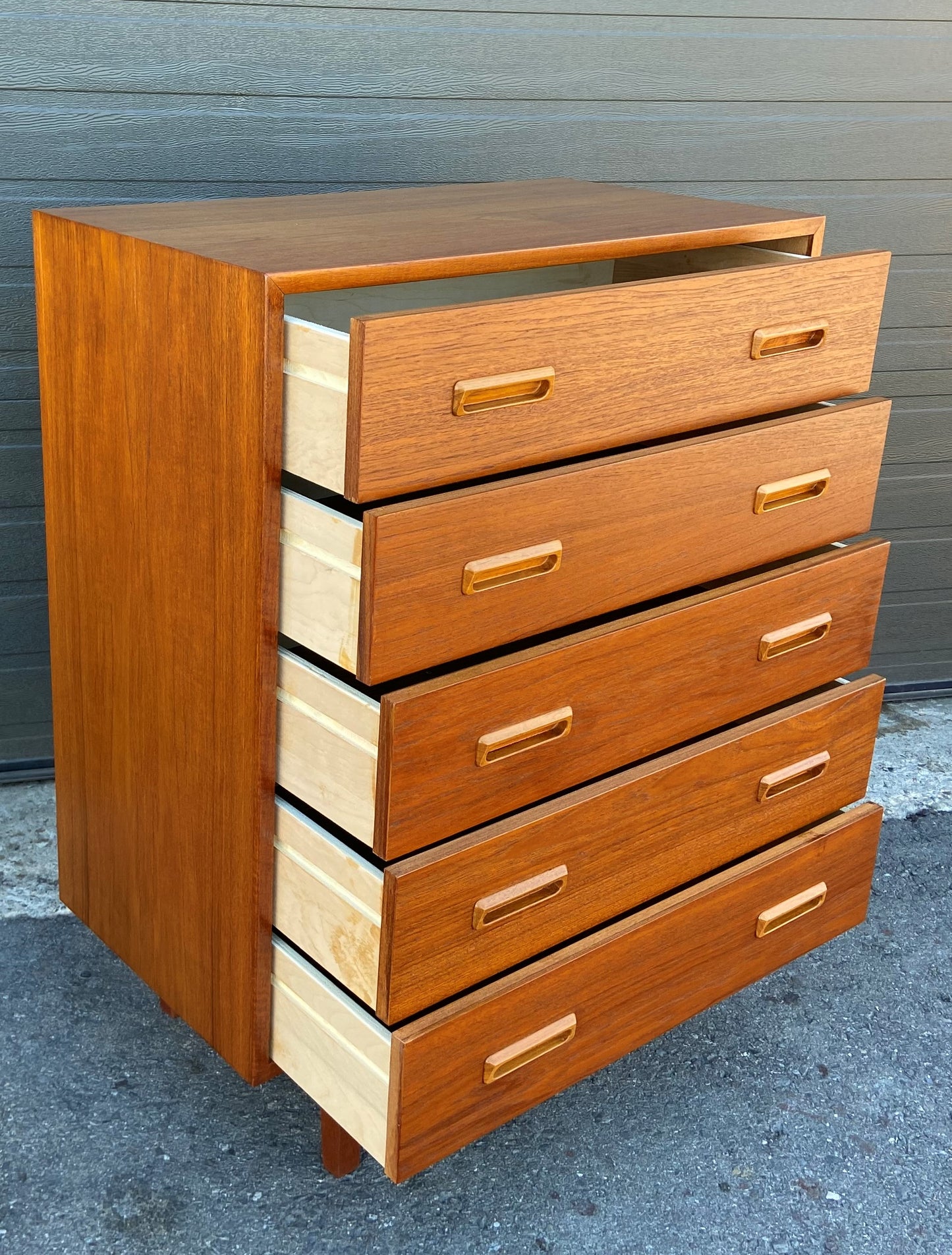REFINISHED Mid Century Modern Teak Tallboy Dresser 5 drawers