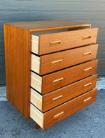 REFINISHED Mid Century Modern Teak Tallboy Dresser 5 drawers 4