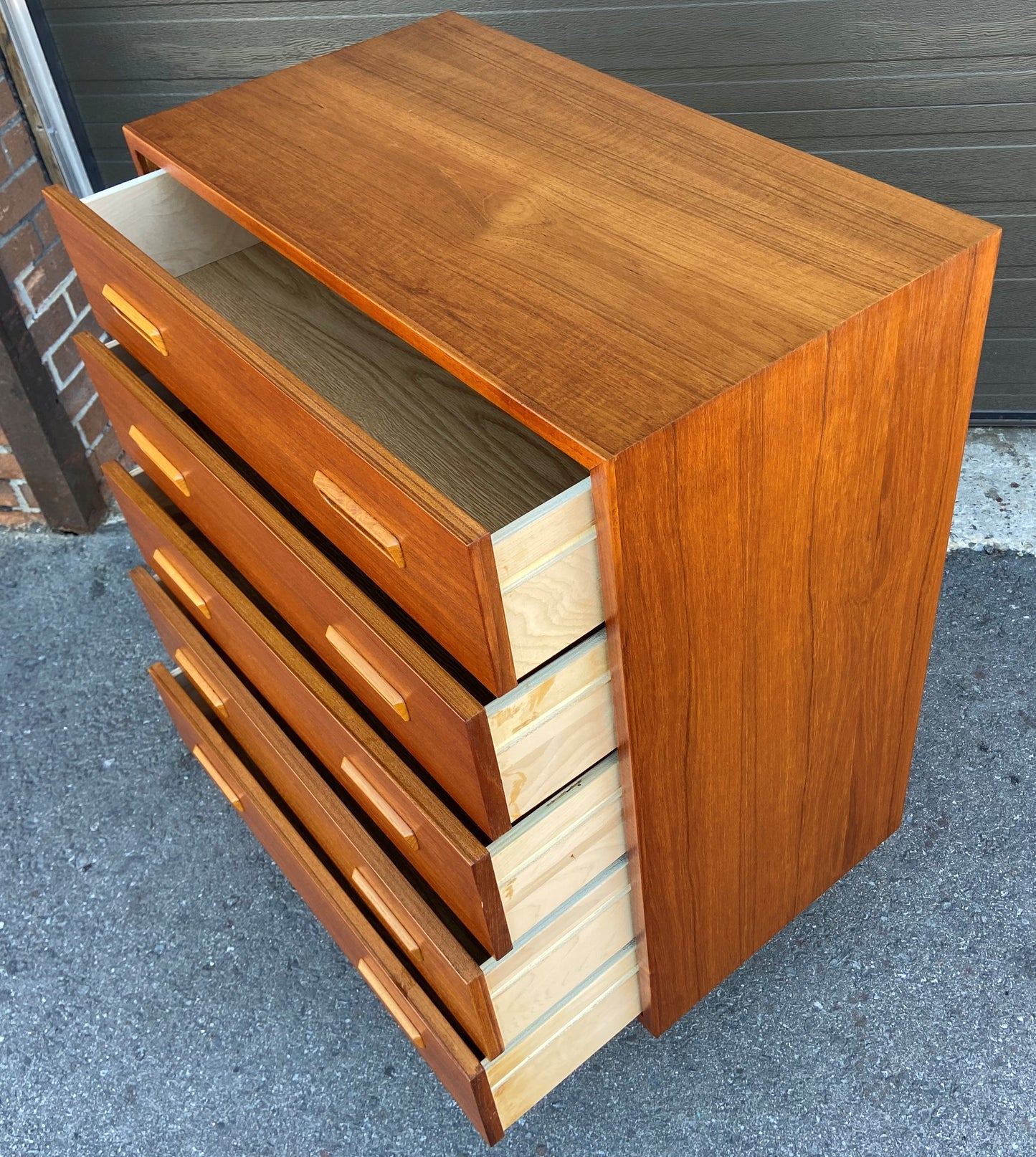 REFINISHED Mid Century Modern Teak Tallboy Dresser 5 drawers