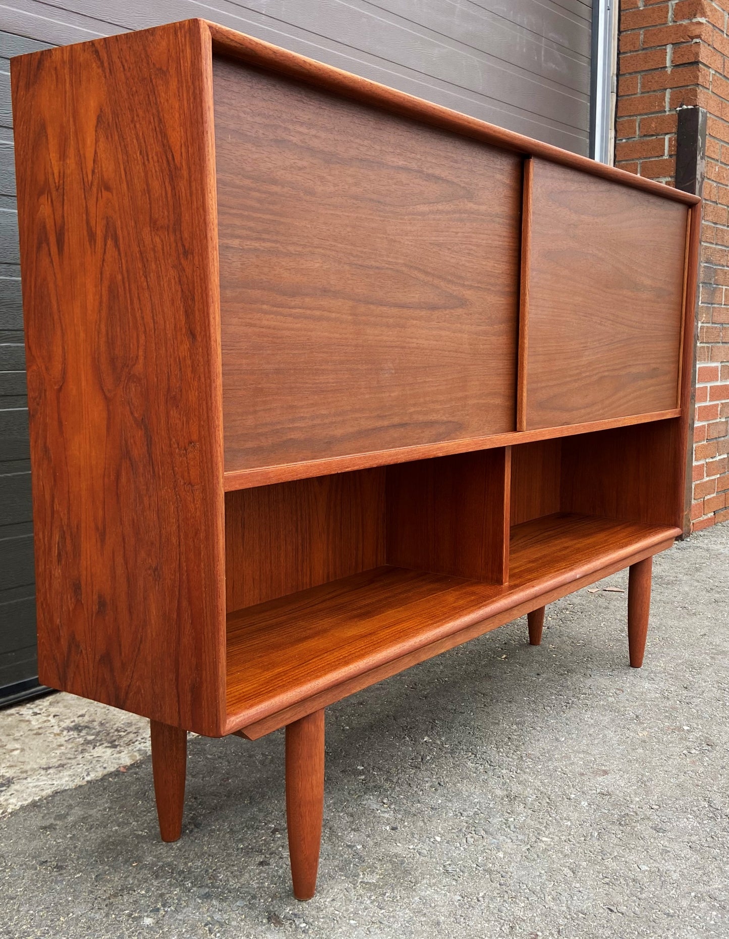 REFINISHED Danish Mid Century Modern Teak Highboard Narrow