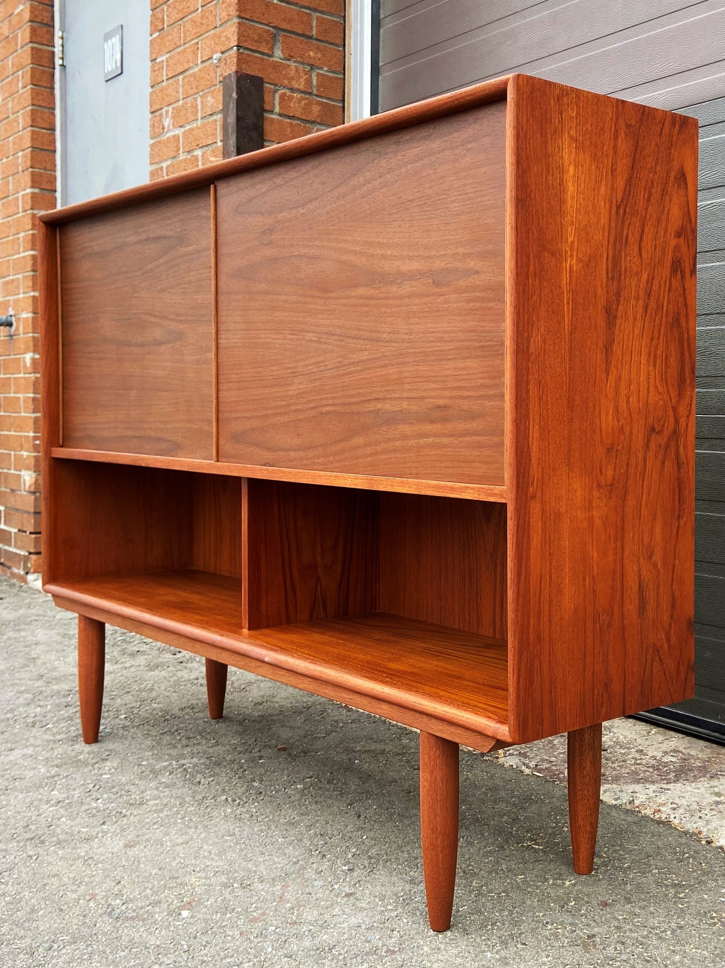 REFINISHED Danish Mid Century Modern Teak Highboard Narrow