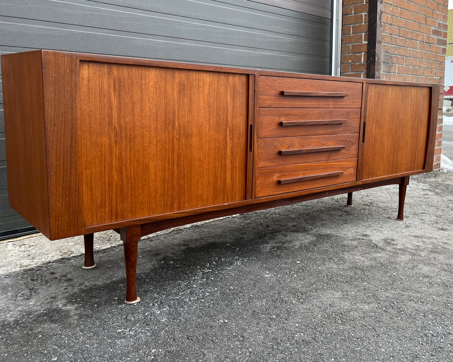 REFINISHED Mid Century Modern Teak Sideboard w Tambour Doors by RS Associates, 78"