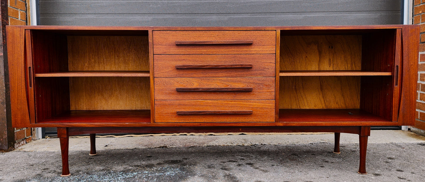 REFINISHED Mid Century Modern Teak Sideboard w Tambour Doors by RS Associates, 78"