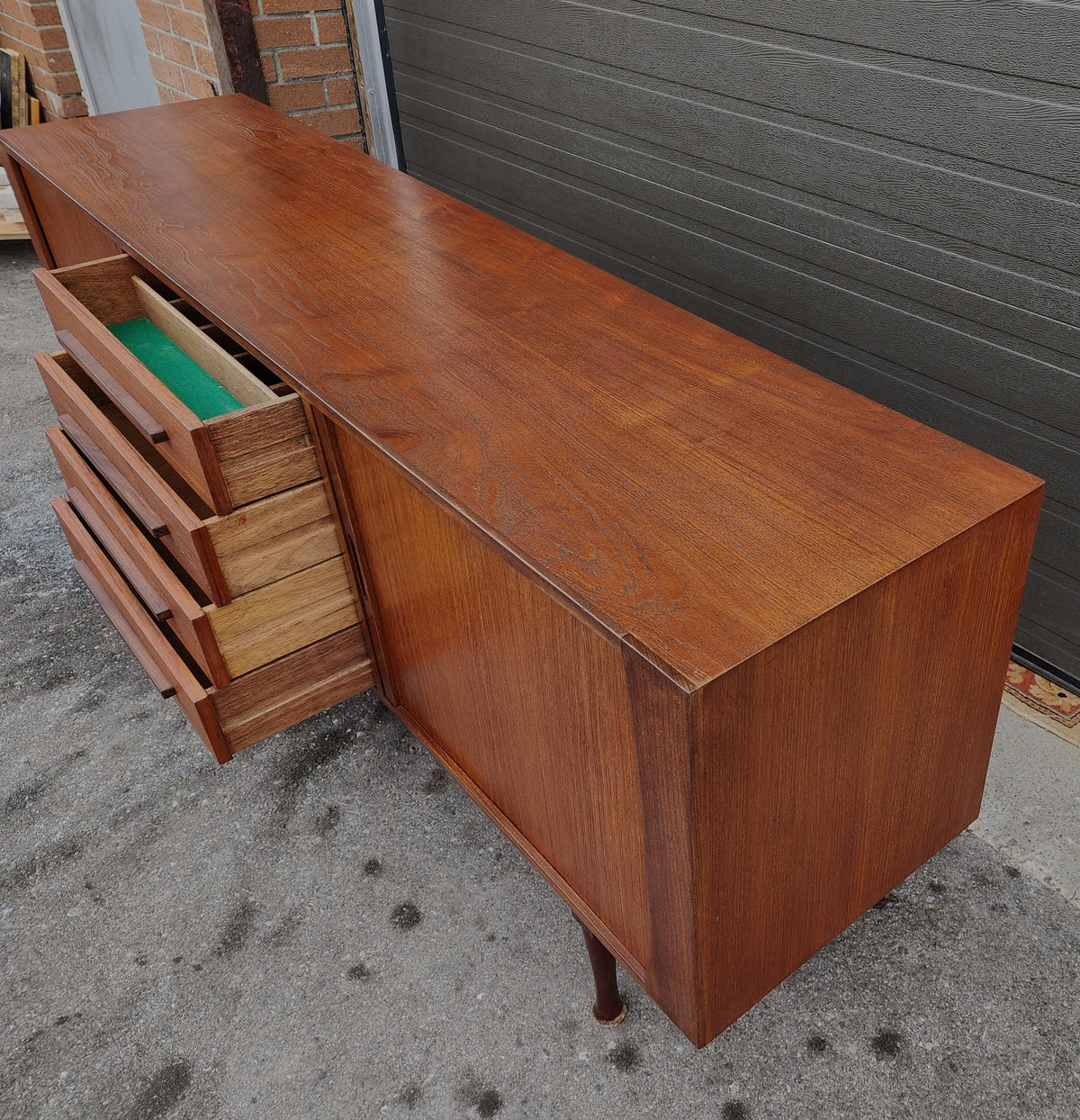 REFINISHED Mid Century Modern Teak Sideboard w Tambour Doors by RS Associates, 78
