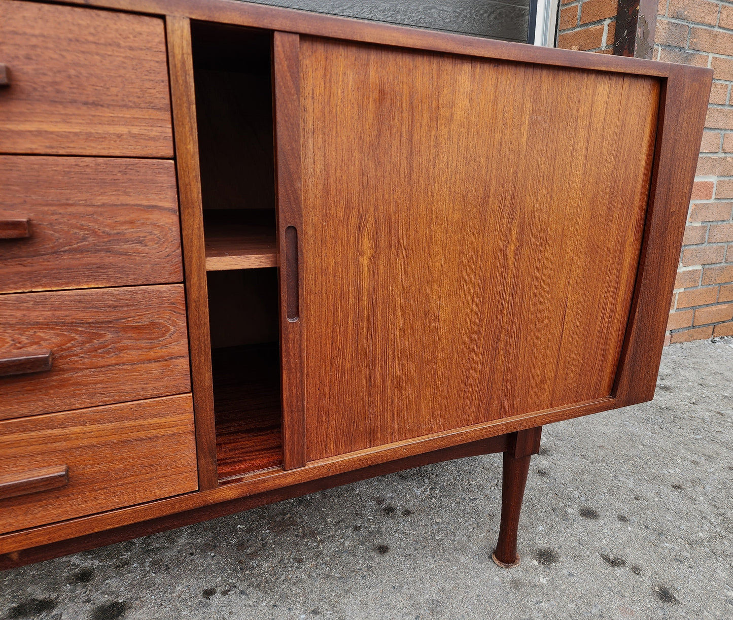 REFINISHED Mid Century Modern Teak Sideboard w Tambour Doors by RS Associates, 78"