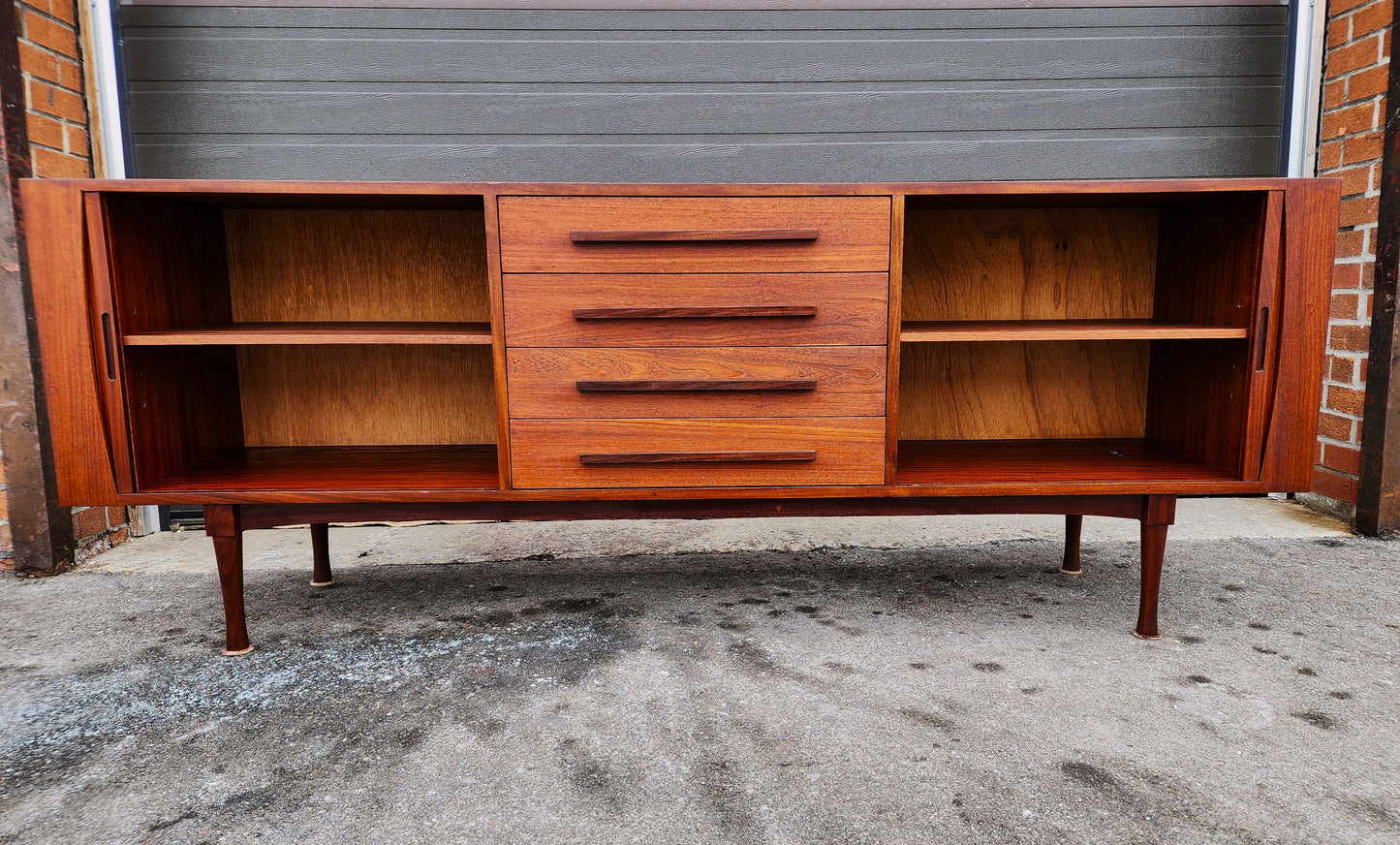 REFINISHED Mid Century Modern Teak Sideboard w Tambour Doors by RS Associates, 78"