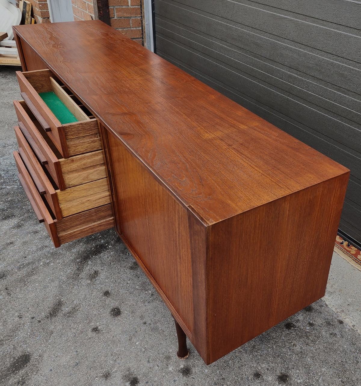 REFINISHED Mid Century Modern Teak Sideboard w Tambour Doors by RS Associates, 78