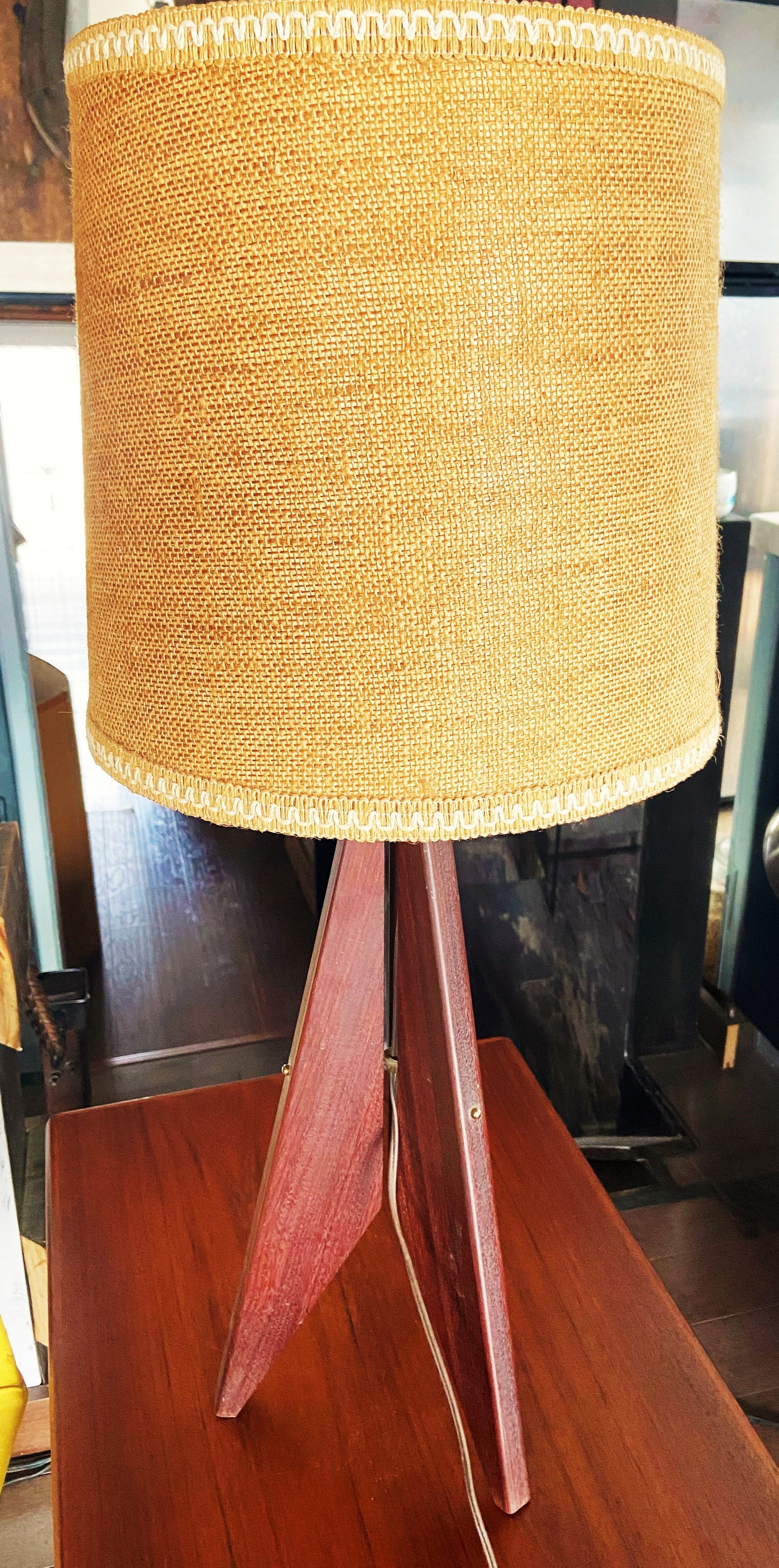 Refinished Danish Mid Century Modern Teak Tripod Lamp