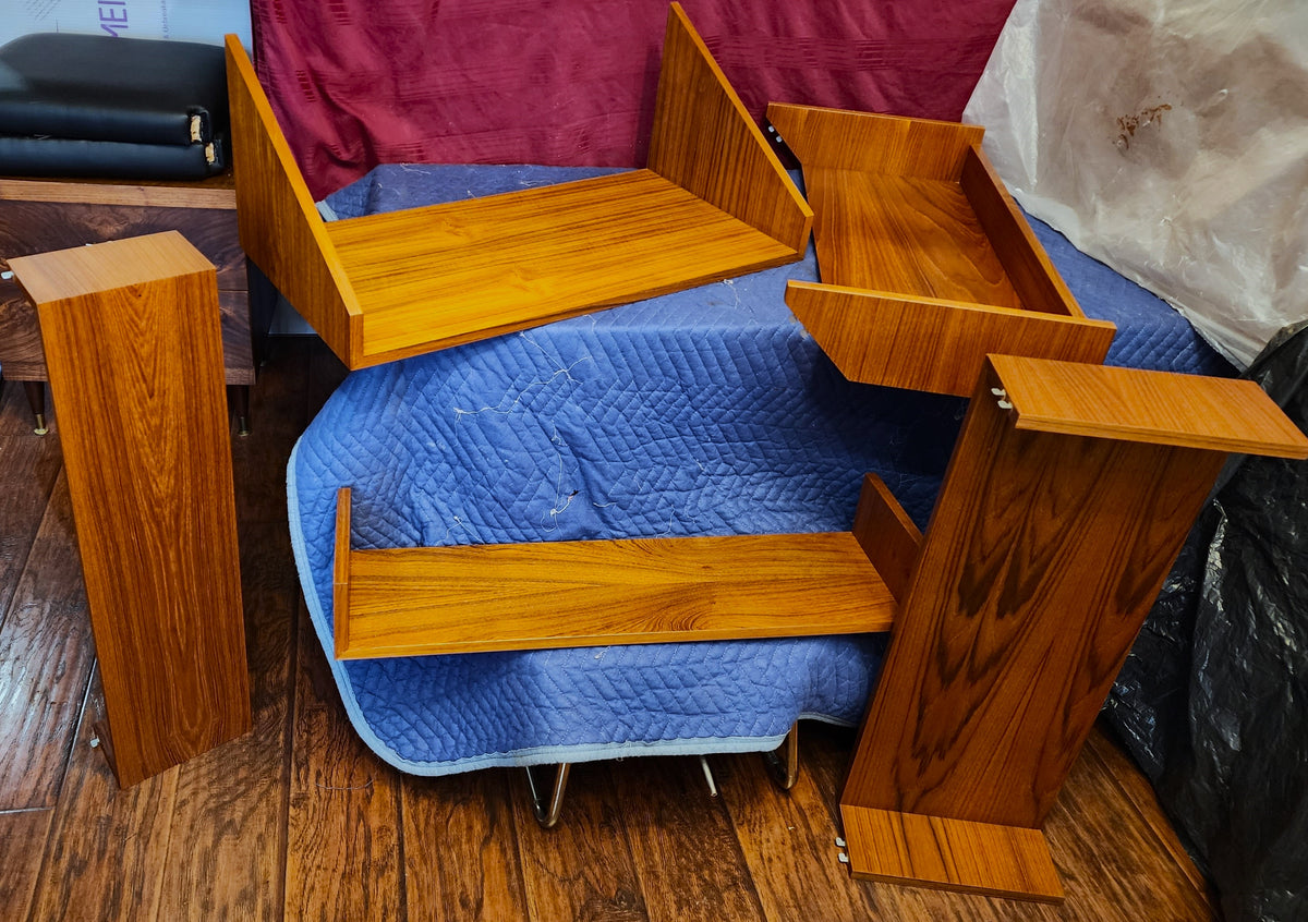 RESTORED Mid Century Modern 3 Section Teak Modular Wall Unit w Cabinets & Shelves by REFF