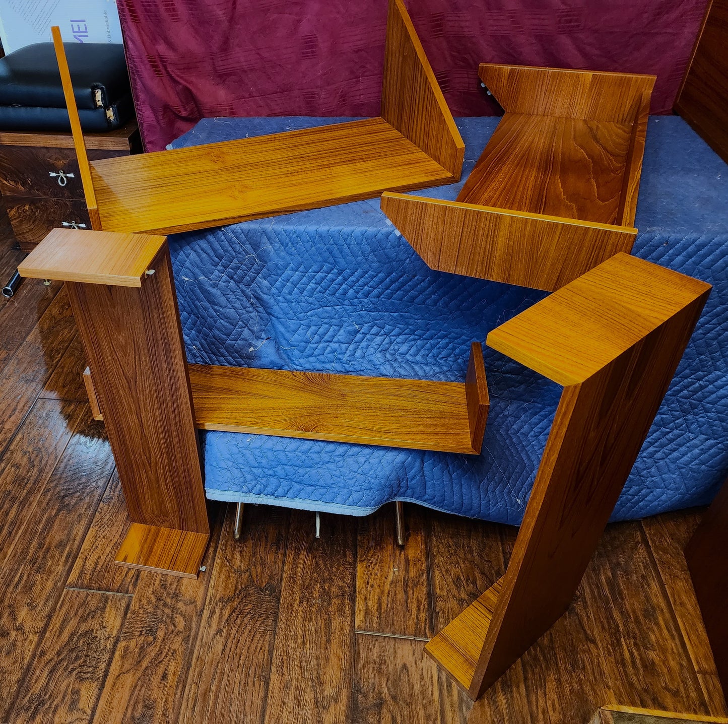 RESTORED Mid Century Modern 3 Section Teak Modular Wall Unit w Cabinets & Shelves by REFF