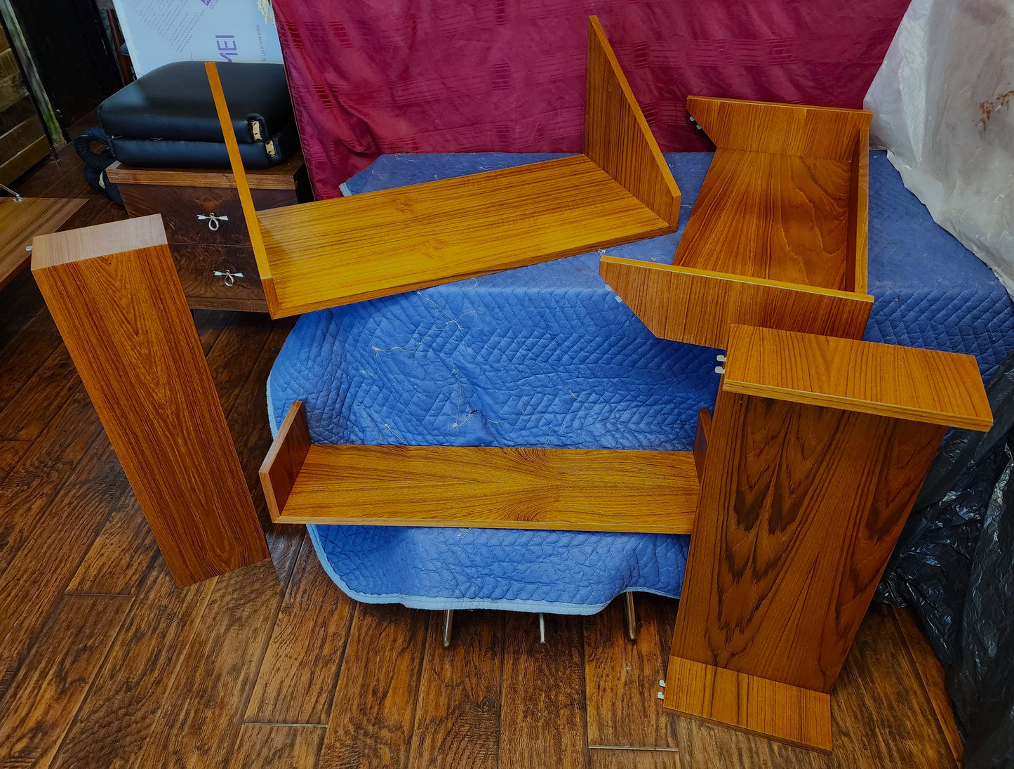 RESTORED Mid Century Modern 3 Section Teak Modular Wall Unit w Cabinets & Shelves by REFF