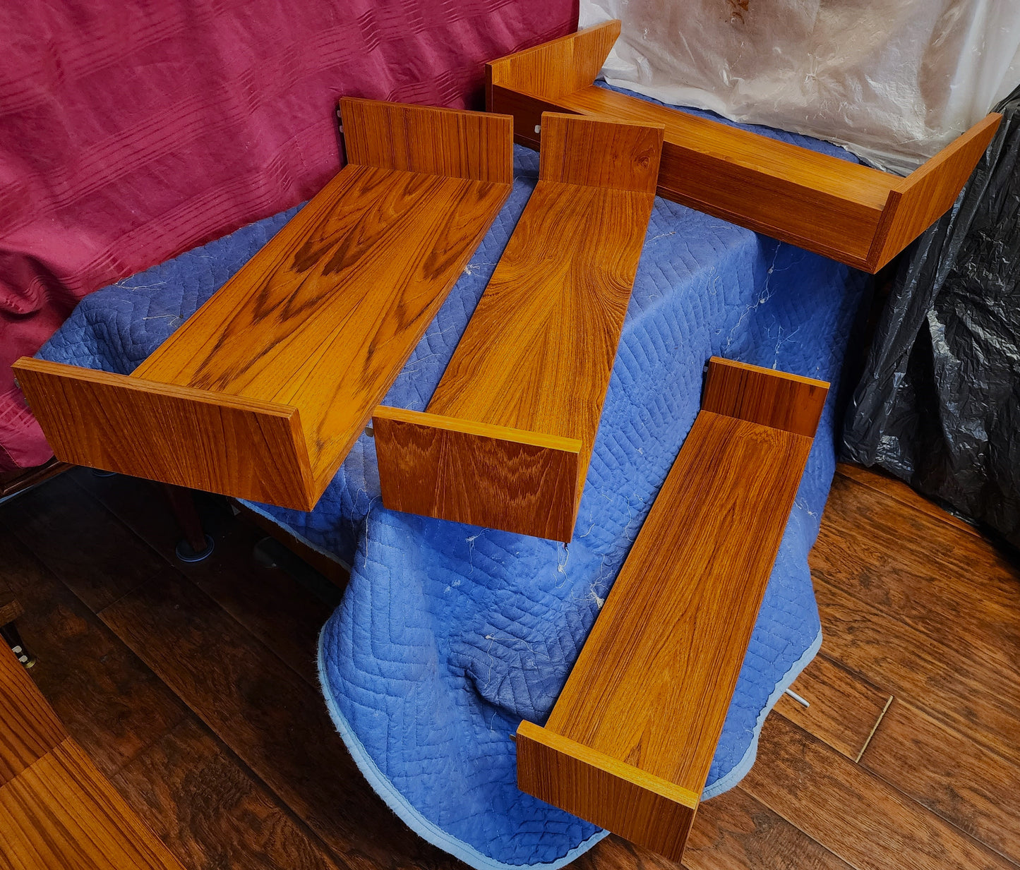 RESTORED Mid Century Modern 3 Section Teak Modular Wall Unit w Cabinets & Shelves by REFF