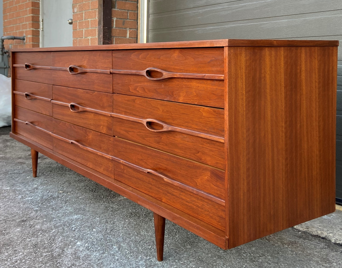 REFINISHED Mid Century Modern Walnut Dresser 9 drawers 84"