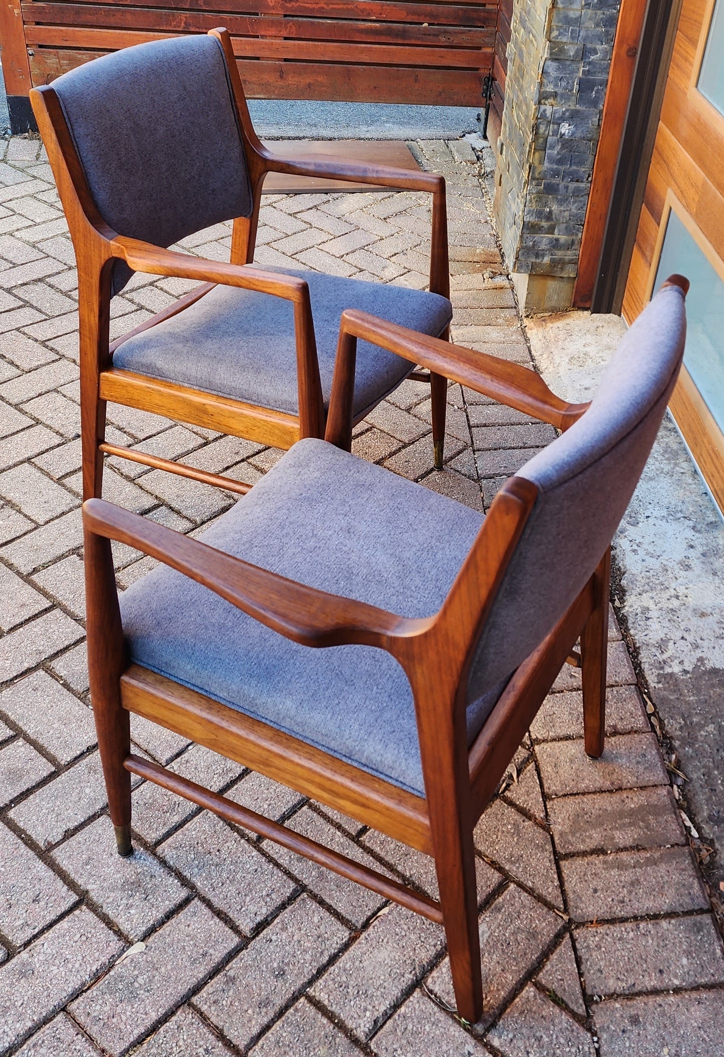 2 REFINISHED REUPHOLSTERED Mid Century Modern Walnut Arm Chairs