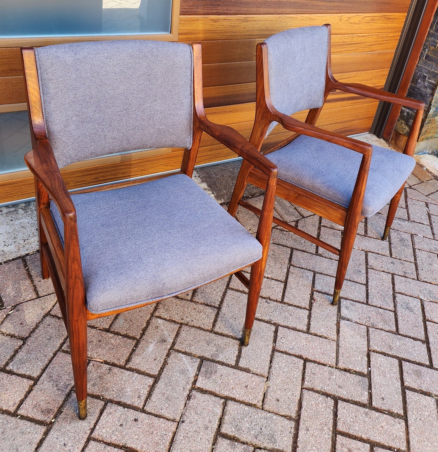 2 REFINISHED REUPHOLSTERED Mid Century Modern Walnut Arm Chairs