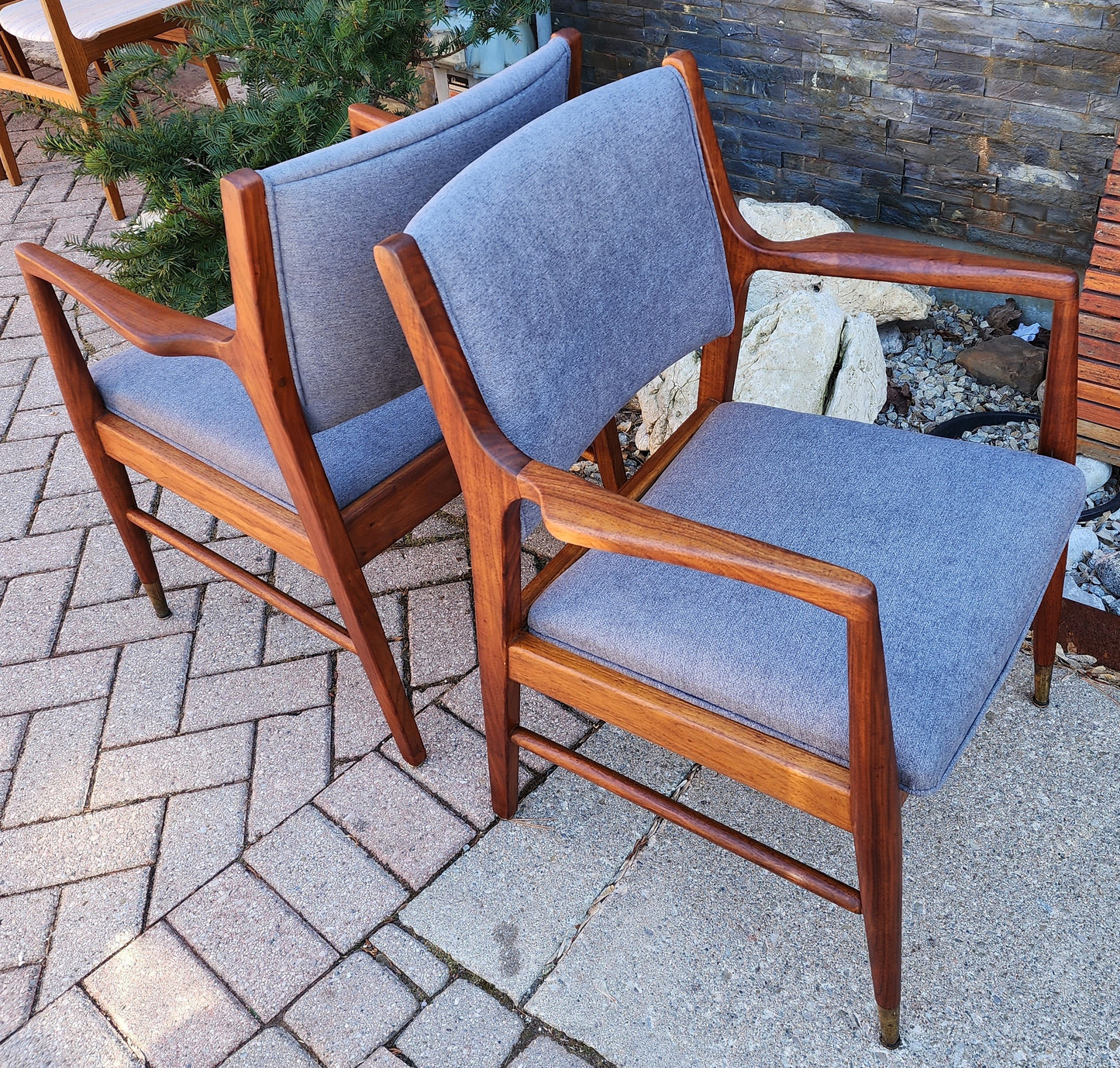 2 REFINISHED REUPHOLSTERED Mid Century Modern Walnut Arm Chairs