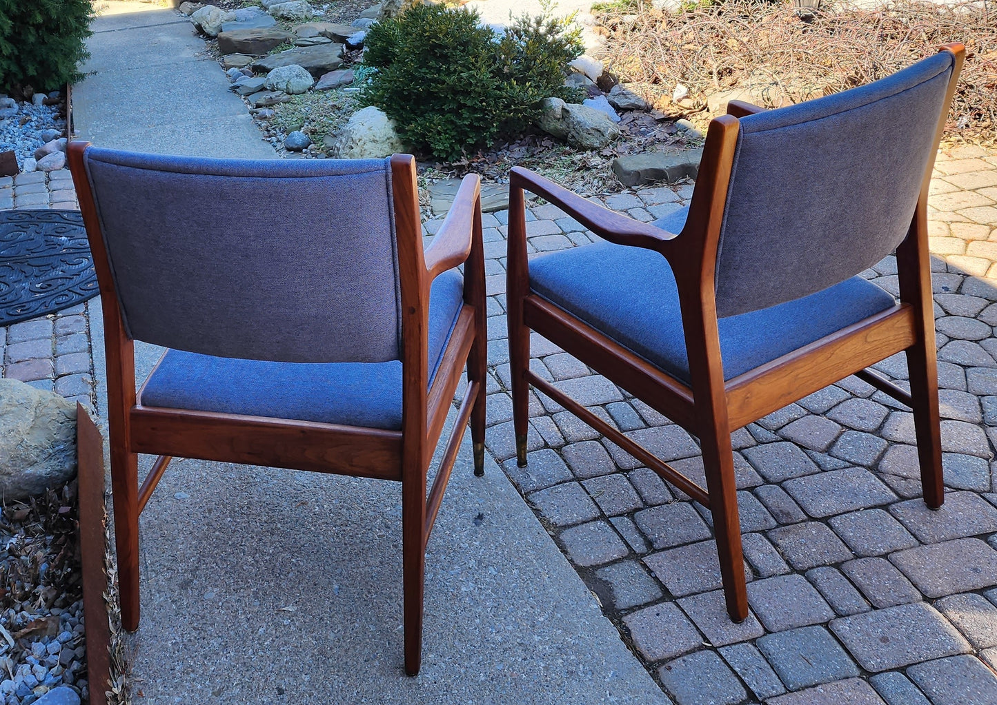 2 REFINISHED REUPHOLSTERED Mid Century Modern Walnut Arm Chairs