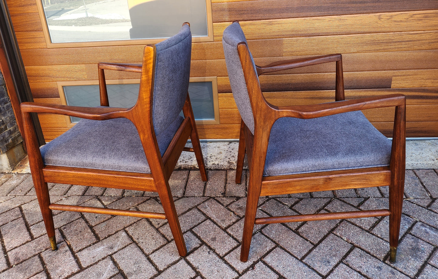 2 REFINISHED REUPHOLSTERED Mid Century Modern Walnut Arm Chairs