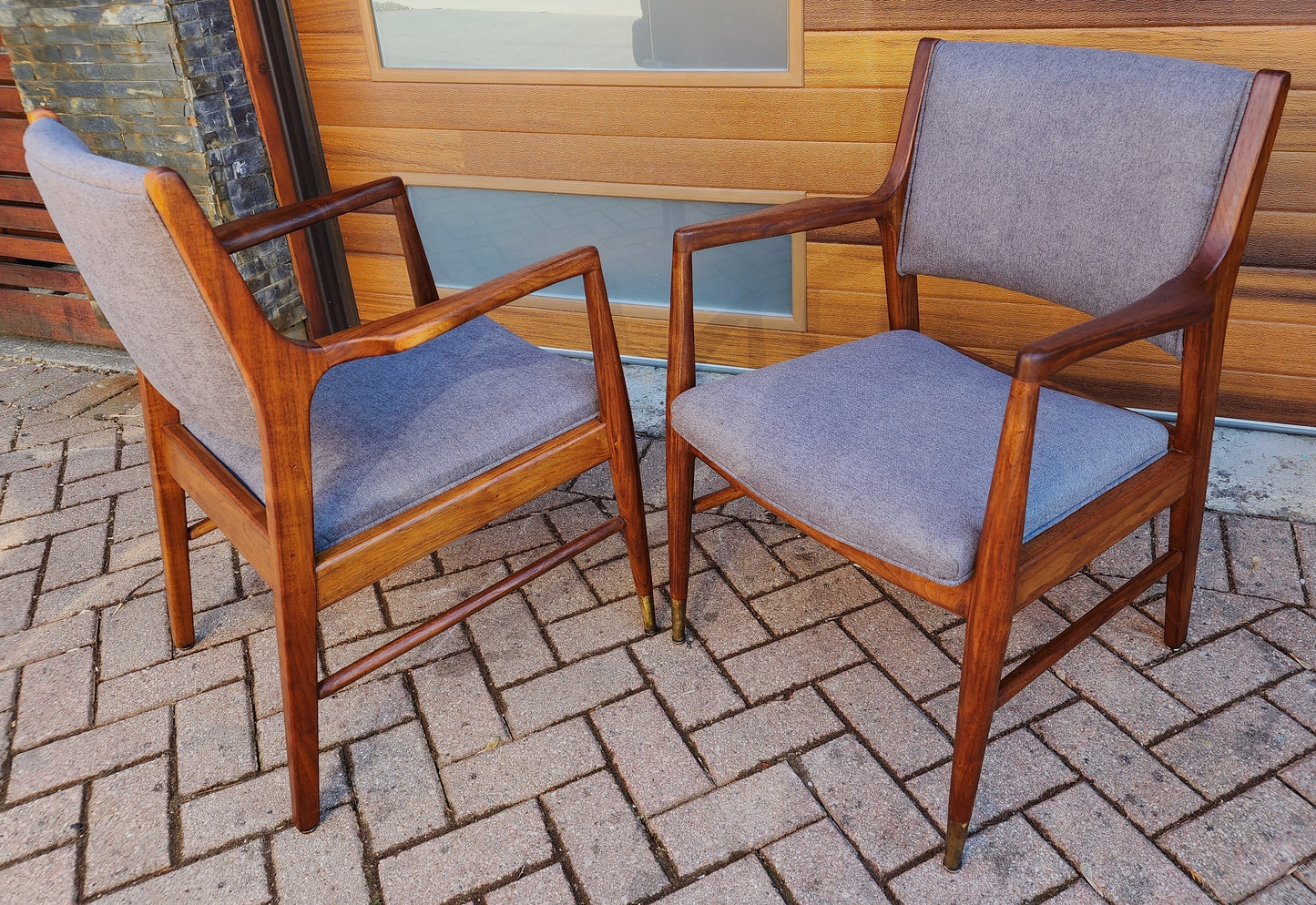 2 REFINISHED REUPHOLSTERED Mid Century Modern Walnut Arm Chairs