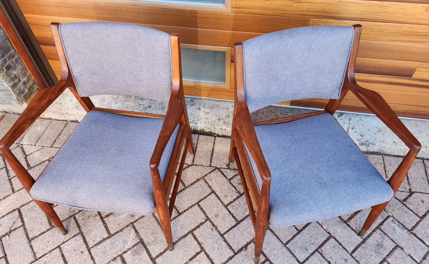 2 REFINISHED REUPHOLSTERED Mid Century Modern Walnut Arm Chairs