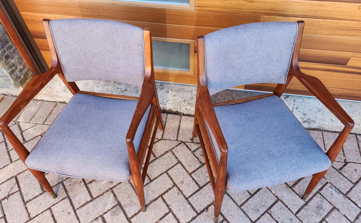 2 REFINISHED REUPHOLSTERED Mid Century Modern Walnut Arm Chairs