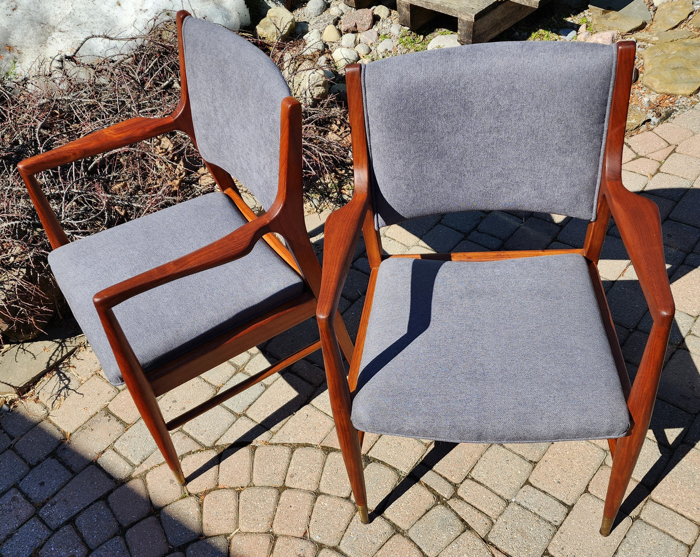 2 REFINISHED REUPHOLSTERED Mid Century Modern Walnut Arm Chairs