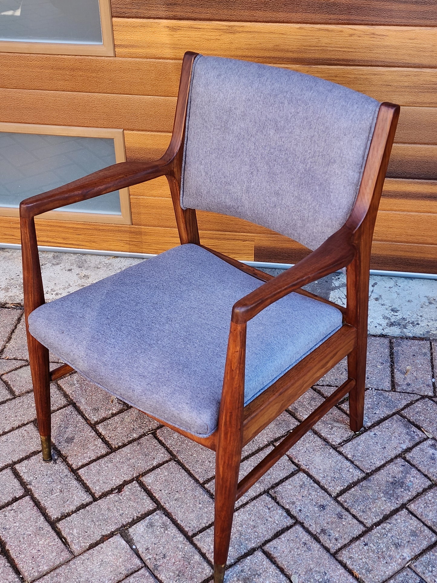 2 REFINISHED REUPHOLSTERED Mid Century Modern Walnut Arm Chairs