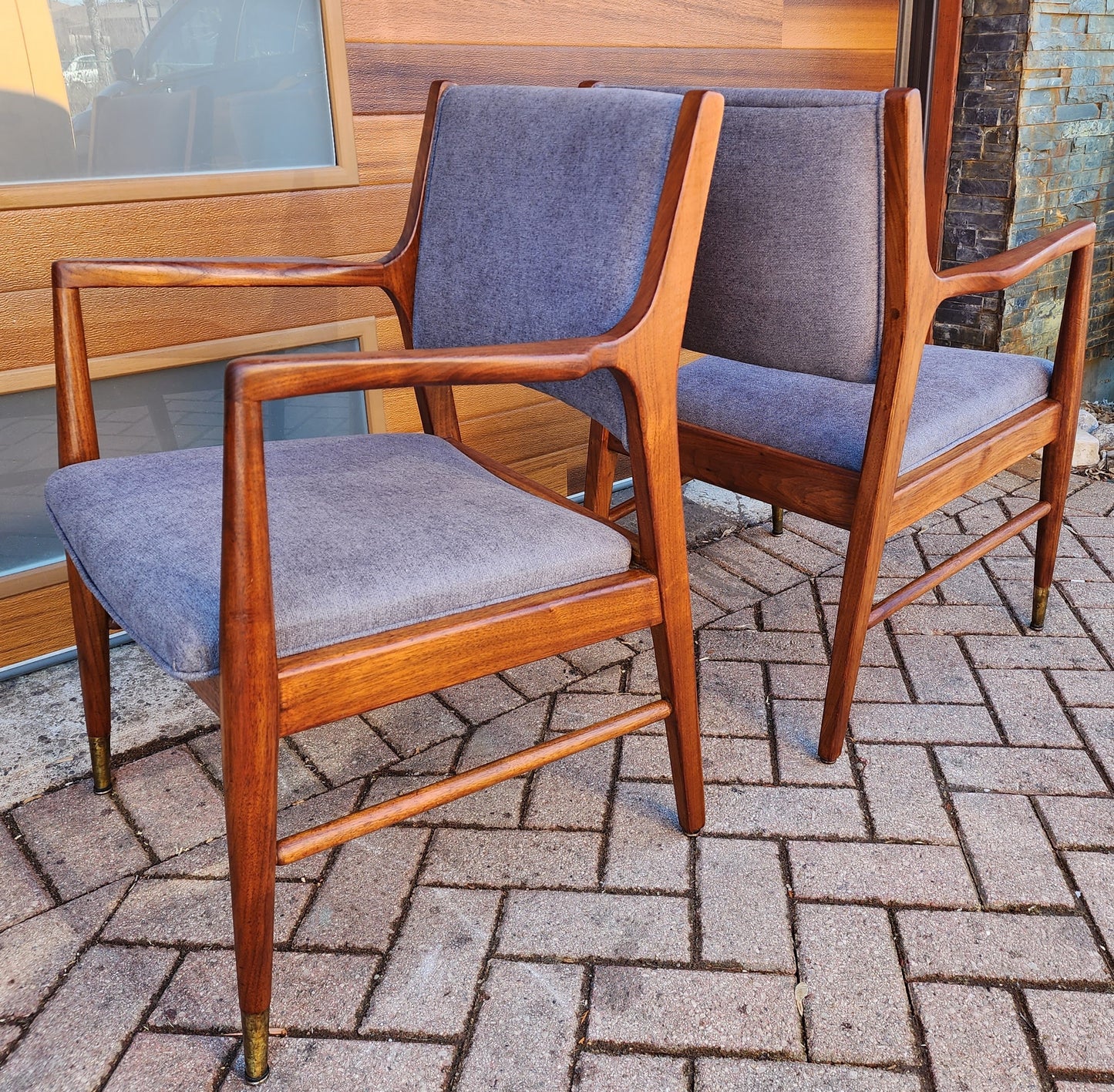 2 REFINISHED REUPHOLSTERED Mid Century Modern Walnut Arm Chairs