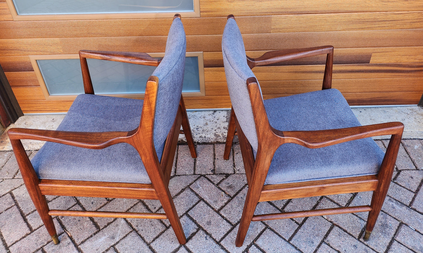 2 REFINISHED REUPHOLSTERED Mid Century Modern Walnut Arm Chairs