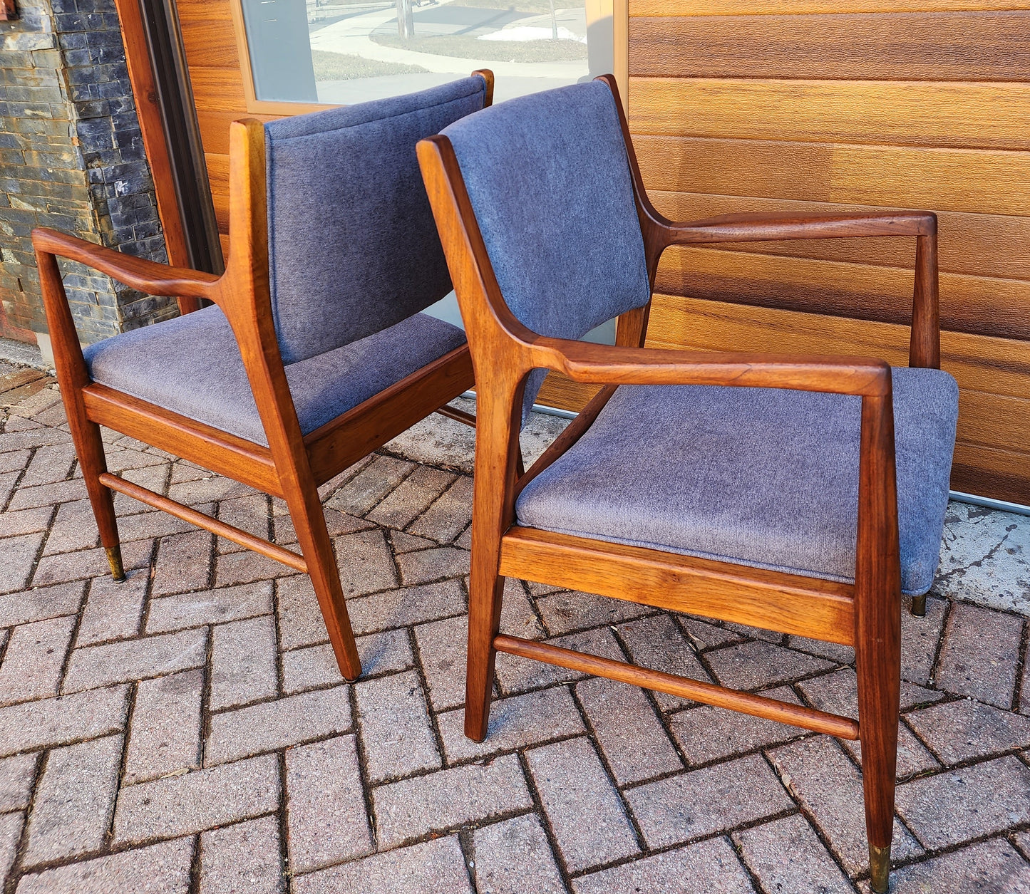 2 REFINISHED REUPHOLSTERED Mid Century Modern Walnut Arm Chairs