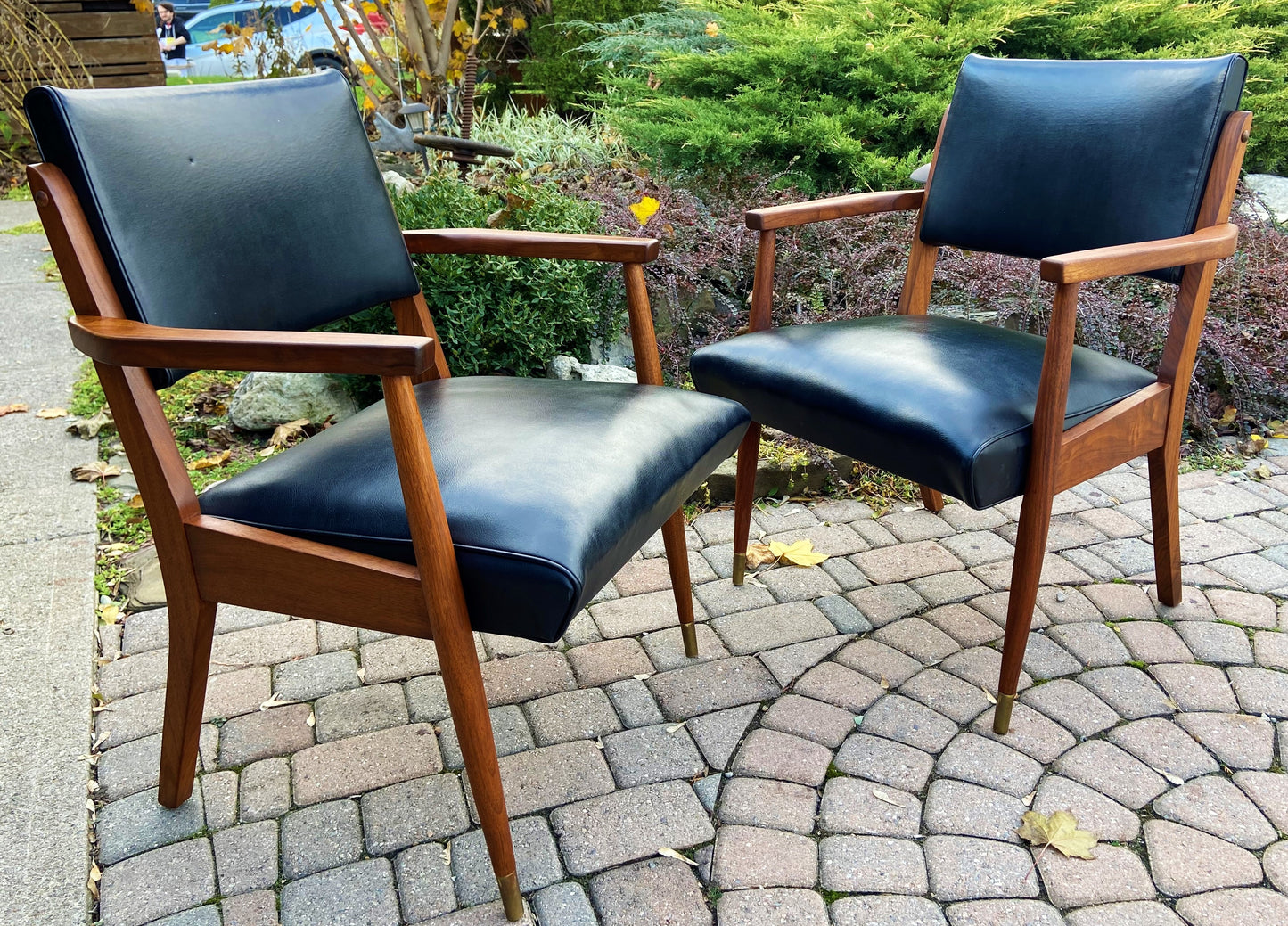 REFINISHED Mid Century Modern Walnut Armchairs - Set of 2