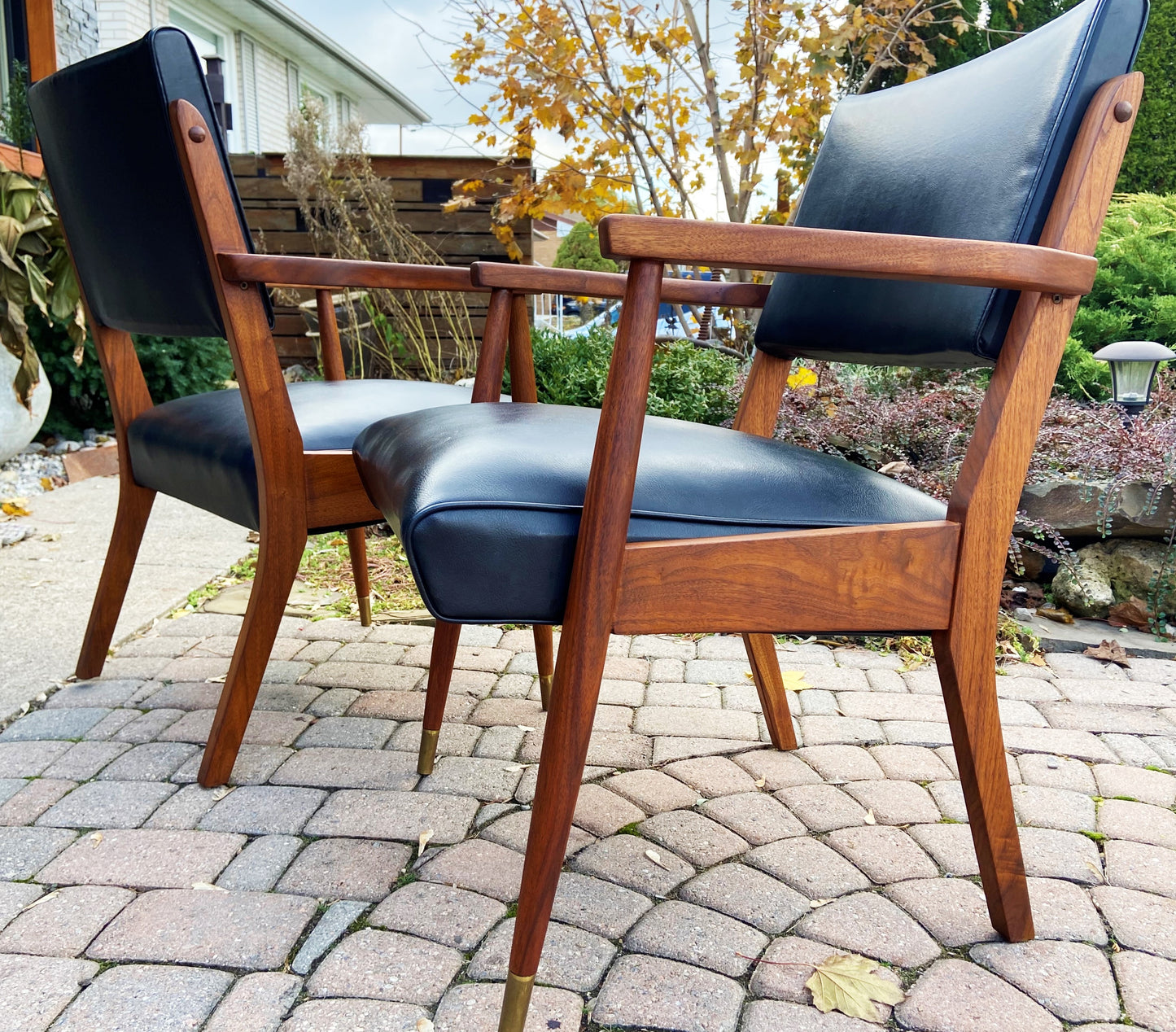 REFINISHED Mid Century Modern Walnut Armchairs - Set of 2