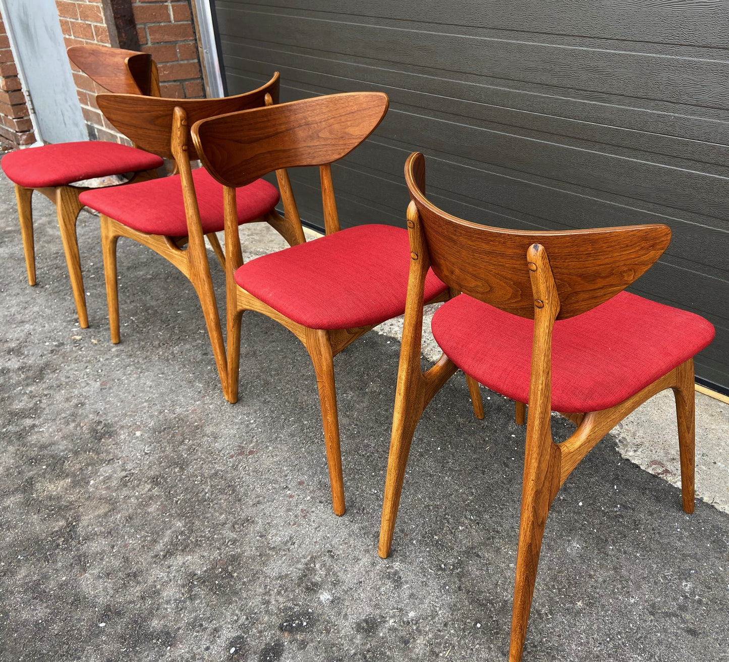 8 REFINISHED REUPHOLSTERED Mid Century Modern Walnut & Ash Chairs by Deilcraft