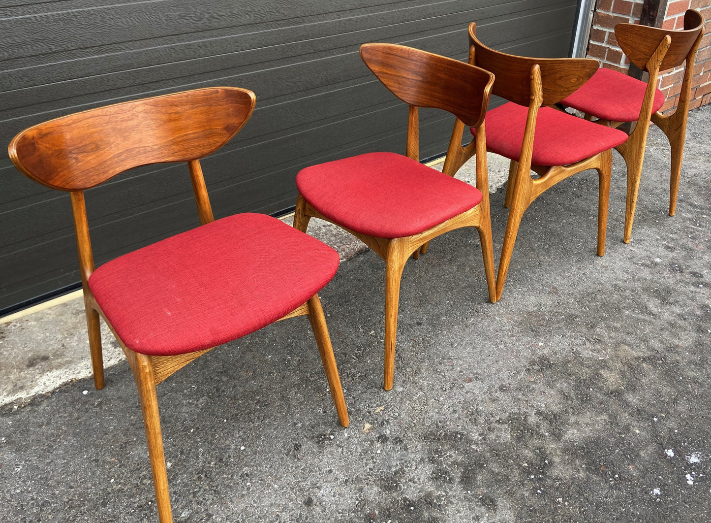 8 REFINISHED REUPHOLSTERED Mid Century Modern Walnut & Ash Chairs by Deilcraft