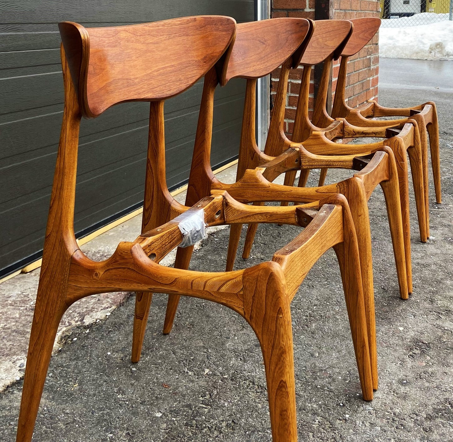 8 REFINISHED REUPHOLSTERED Mid Century Modern Walnut & Ash Chairs by Deilcraft