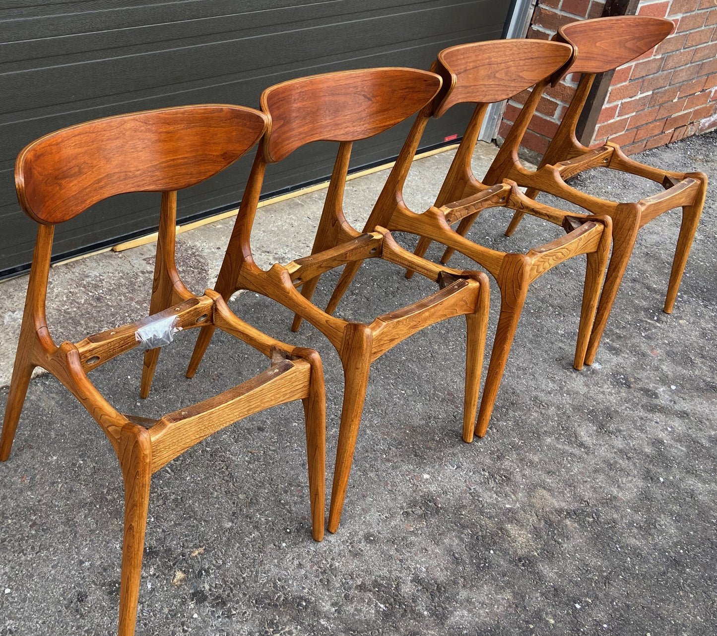 8 REFINISHED REUPHOLSTERED Mid Century Modern Walnut & Ash Chairs by Deilcraft