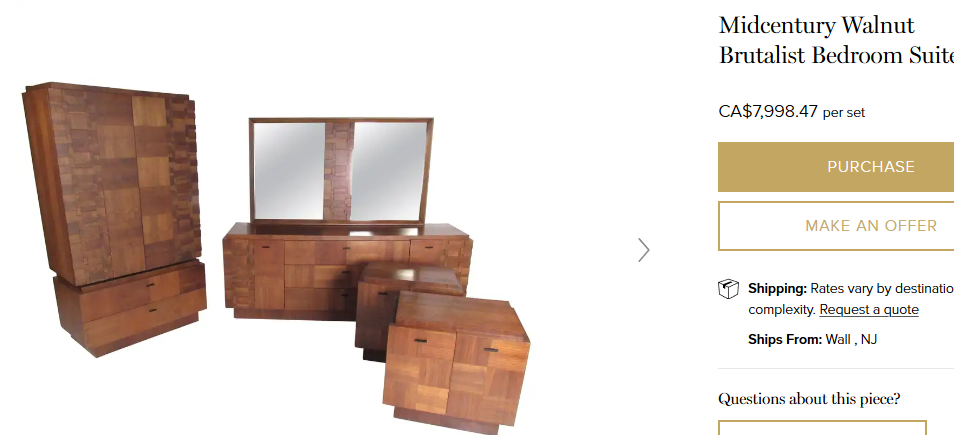 REFINISHED MCM Walnut Brutalist Bedroom SET in Paul Evans style, PERFECT