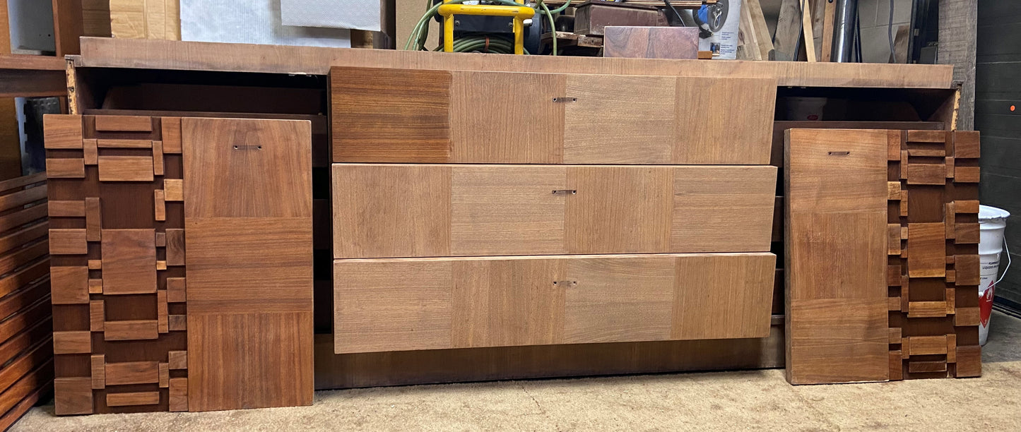REFINISHED MCM Walnut Brutalist Bedroom SET in Paul Evans style, PERFECT