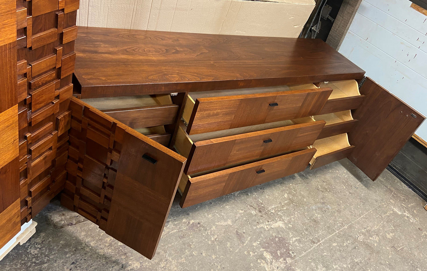 REFINISHED MCM Walnut Brutalist Bedroom SET in Paul Evans style, PERFECT