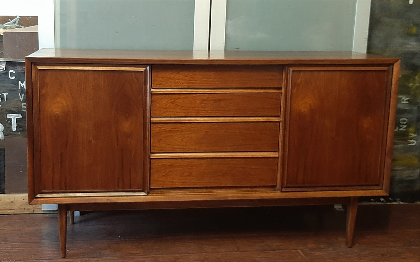 REFINISHED  MCM Walnut Sideboard Buffet 56.5" by Honderich , PERFECT