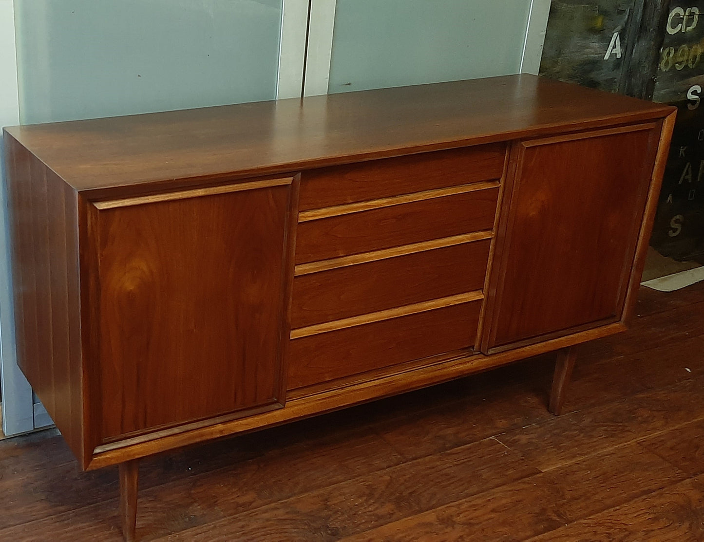 REFINISHED  MCM Walnut Sideboard Buffet 56.5" by Honderich , PERFECT